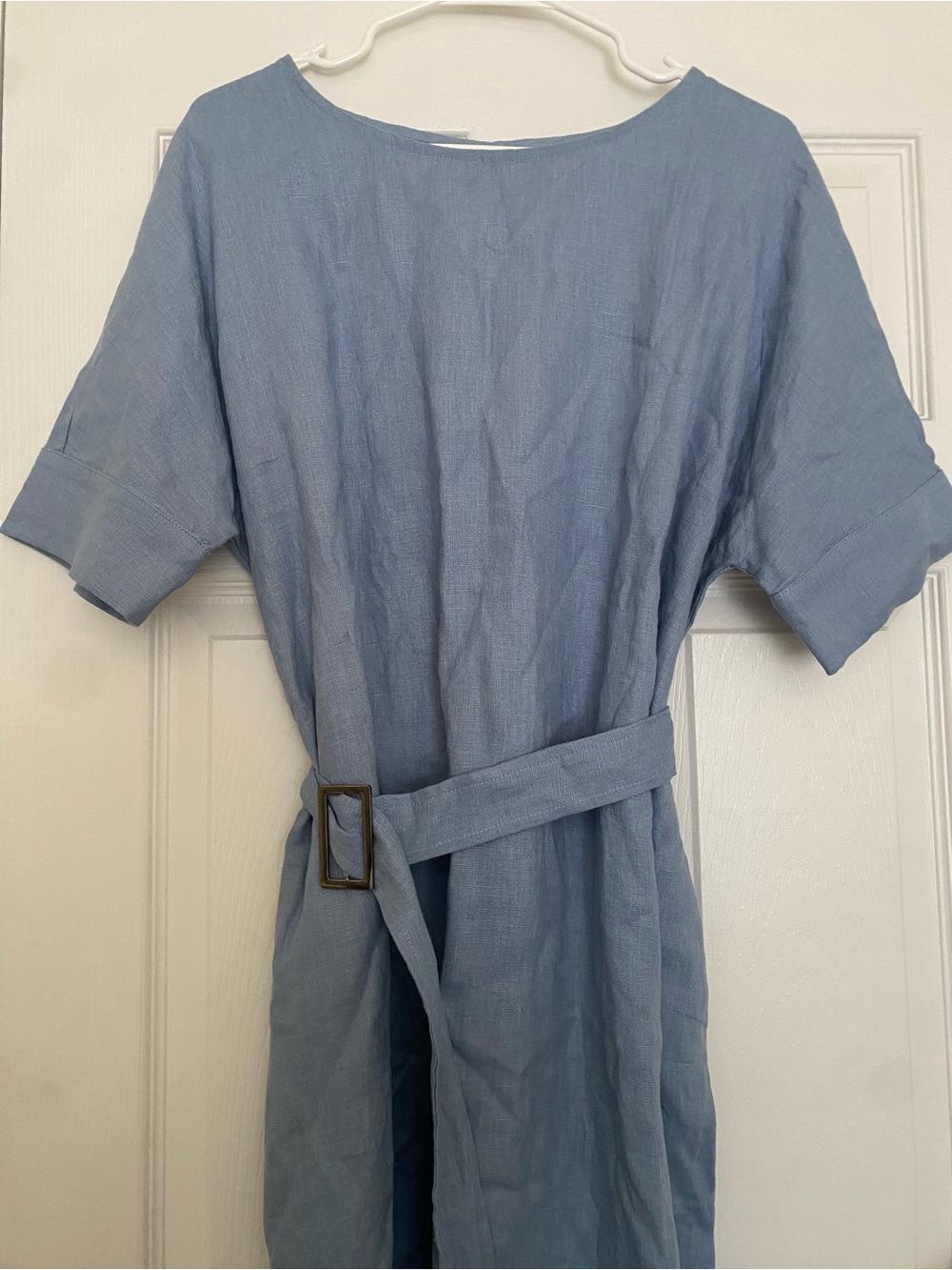 Lintico Blue 100% Linen Maddie Kimono loose maxi dress belted M LAGENLOOK - Picture 3 of 10